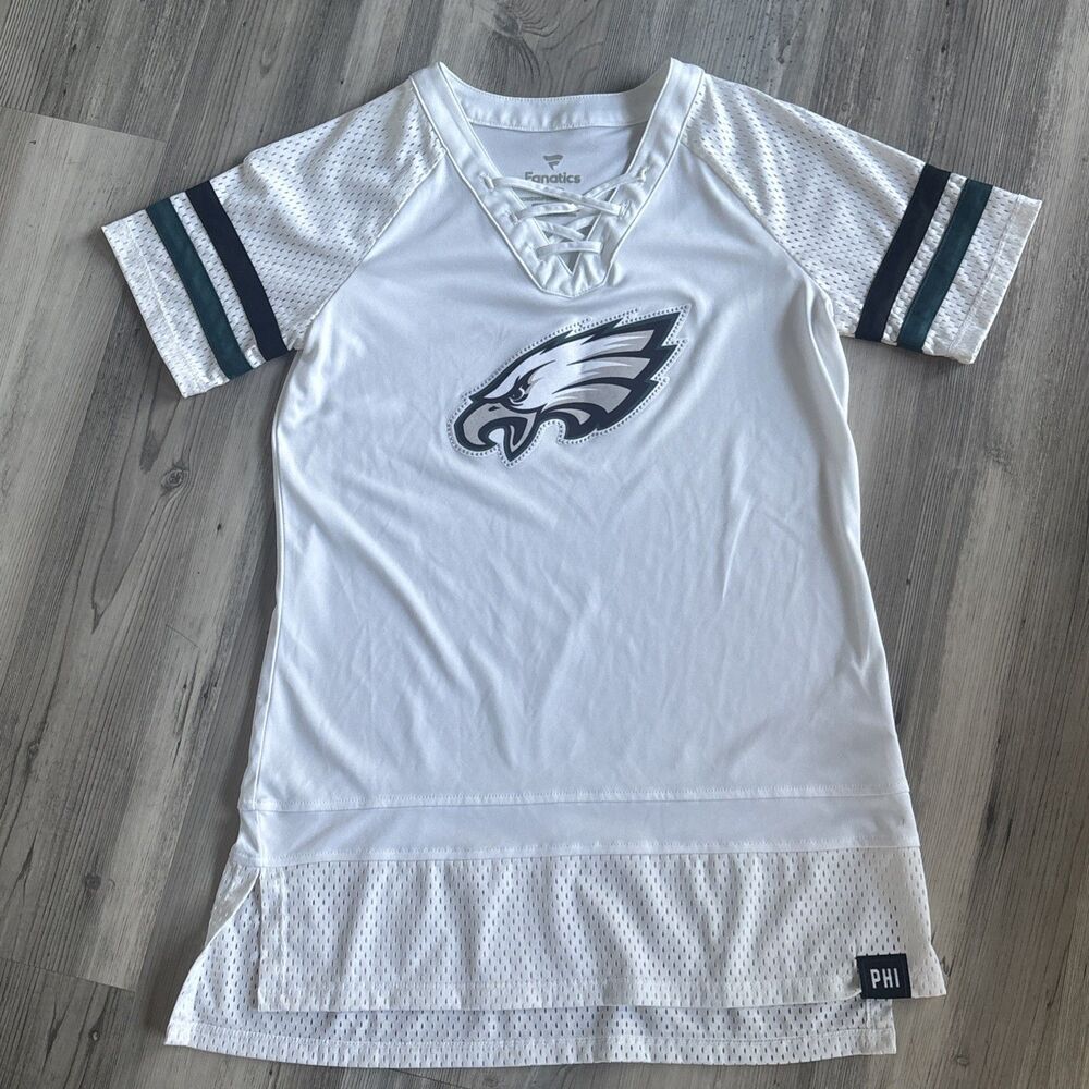 NWOT Women Fanatics NFL Philadelphia Eagles Football Lace Up Jeweled Jersey Sm